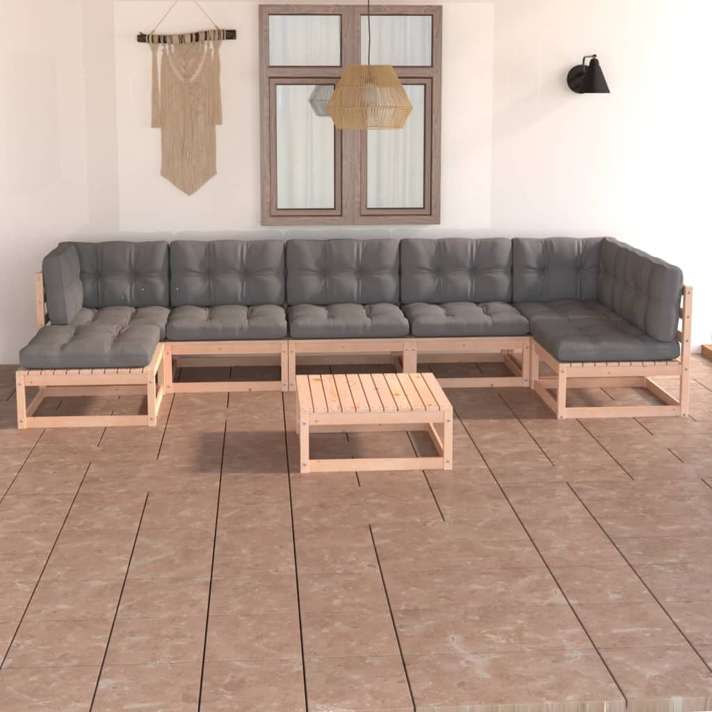 8-tlg. Garten-Lounge-Set mit Kissen Kiefer Massivholz